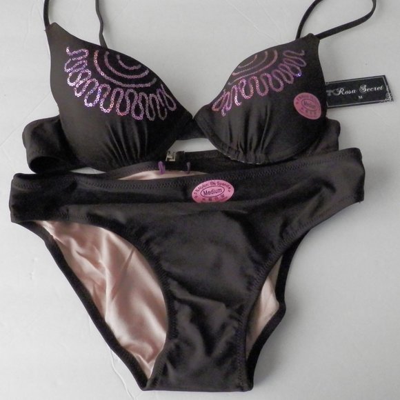 ROSA SECRET PINK  SEQUIN BROWN BIKINI TOP AND BOTTOM SET SIZE M NWT - Picture 1 of 3